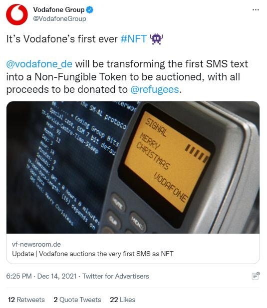 英國沃達豐公司也表示，計劃將拍賣所得全部捐贈給聯(lián)合國難民署，以支持那些被迫逃離家園的人。(圖片來源：英國沃達豐公司社交媒體截圖)