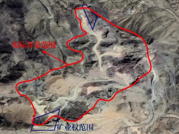 2021年5月的衛(wèi)星遙感影像顯示，白土崗子石料廠礦業(yè)權(quán)面積僅16.65畝，越界開采達207畝，超出12.4倍
