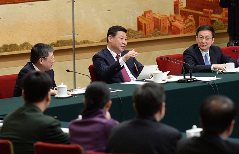 2014年3月習(xí)近平總書記參加十二屆全國人大二次會議上海代表團的審議。