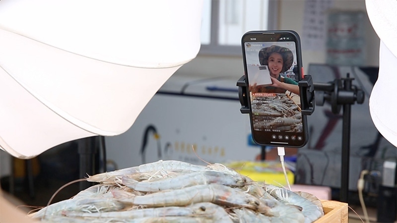 江蘇連云港，村民進行直播銷售。范堯攝