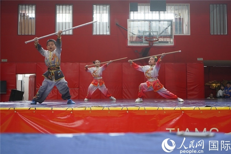 圖為開幕式現(xiàn)場兒童武術(shù)表演。人民網(wǎng)記者 許放攝