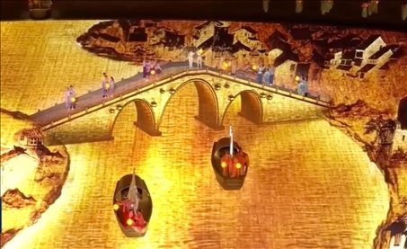 △9月23日，杭州第19屆亞洲運動會開幕式現(xiàn)場的拱宸橋形象。