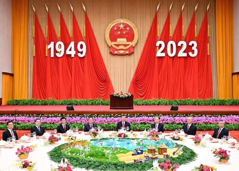 △2023年9月28日，慶祝中華人民共和國成立74周年招待會(huì)在北京人民大會(huì)堂舉行。