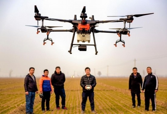 2019年2月25日，無人機(jī)教員（右三）在河北省衡水市冀州區(qū)徐莊鄉(xiāng)北榆林村為村民做植保無人機(jī)飛行操作技能培訓(xùn)。新華社記者 李曉果 攝