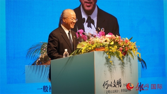 日本日中協(xié)會理事長瀨野清水致辭。人民網(wǎng) 蔣曉辰攝