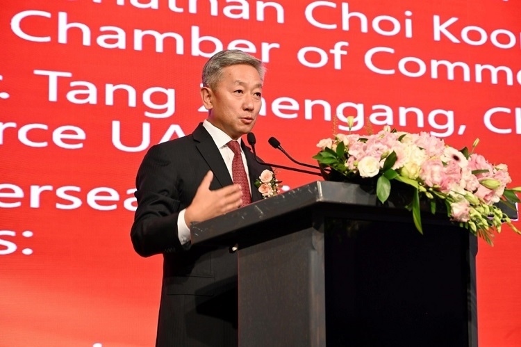 中國(guó)駐阿聯(lián)酋大使張益明致辭。阿聯(lián)酋中華工商總會(huì)供圖