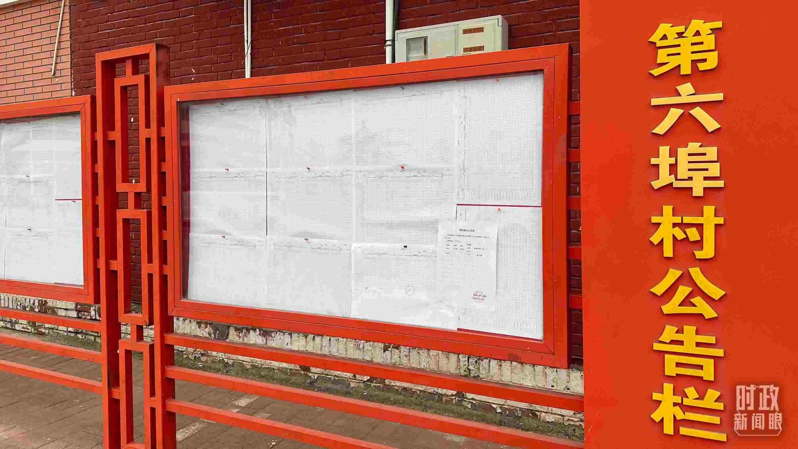 △第六埠村公告欄里張貼著“天津市2023年蓄滯洪區(qū)農(nóng)作物、經(jīng)濟林補償標(biāo)準(zhǔn)表”等。（總臺央視記者覃思拍攝）