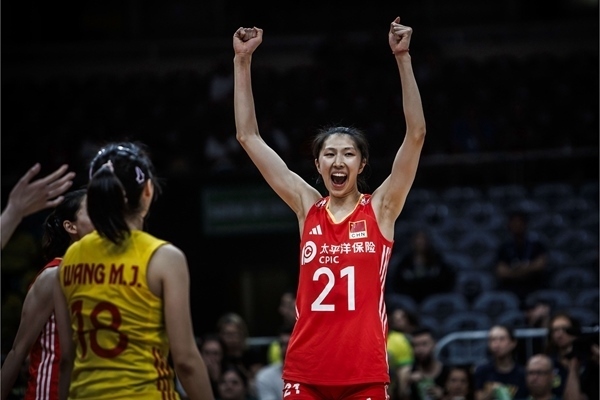 吳夢潔慶祝得分。圖片來源：國際排聯(lián)