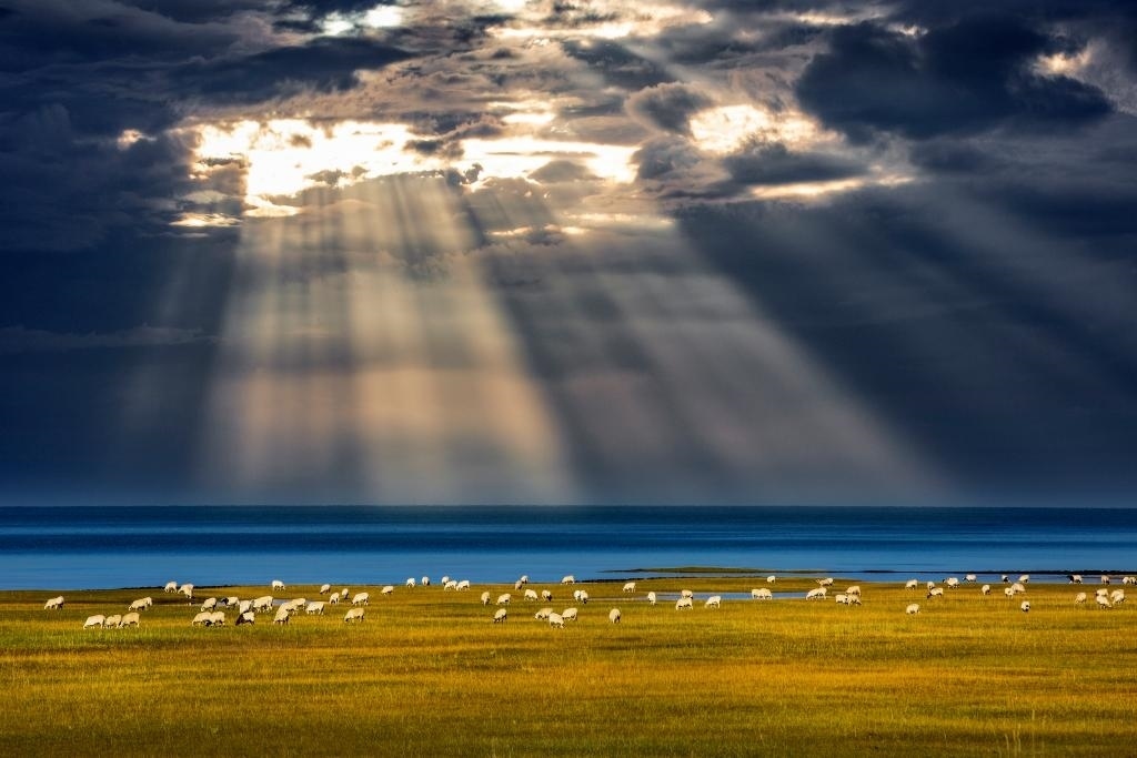 這是2022年9月21日在海北藏族自治州海晏縣拍攝的青海湖一角。（通聯(lián)照片 焦生福 攝）