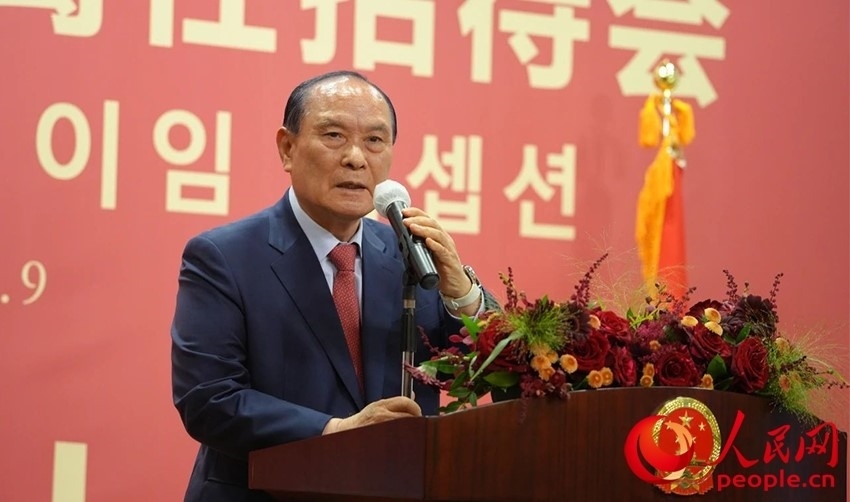 金漢圭在招待會(huì)上致辭。人民網(wǎng) 李帆攝