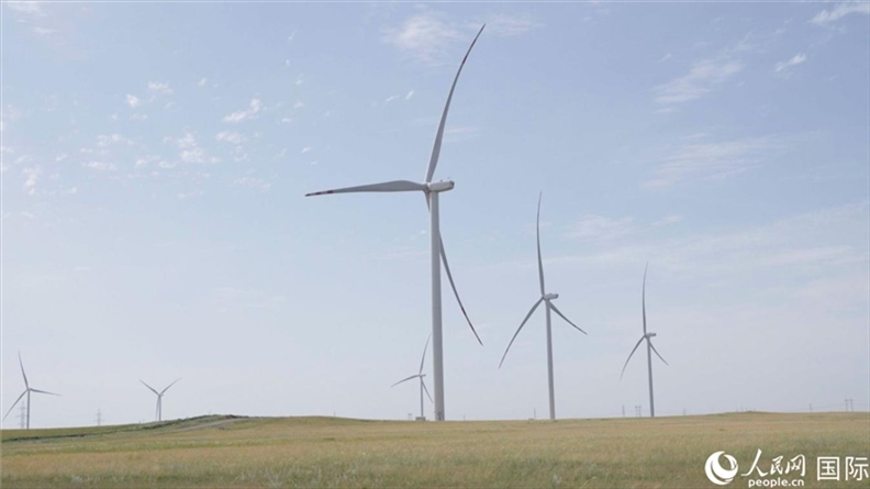 阿克莫拉州風(fēng)電項目群風(fēng)機。 人民網(wǎng)記者 葛泰佚攝