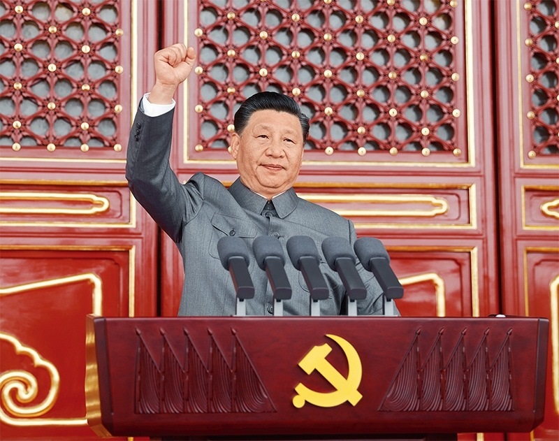 2021年7月1日，慶祝中國共產(chǎn)黨成立100周年大會在北京天安門廣場隆重舉行。中共中央總書記、國家主席、中央軍委主席習近平發(fā)表重要講話。 新華社記者 鞠鵬/攝
