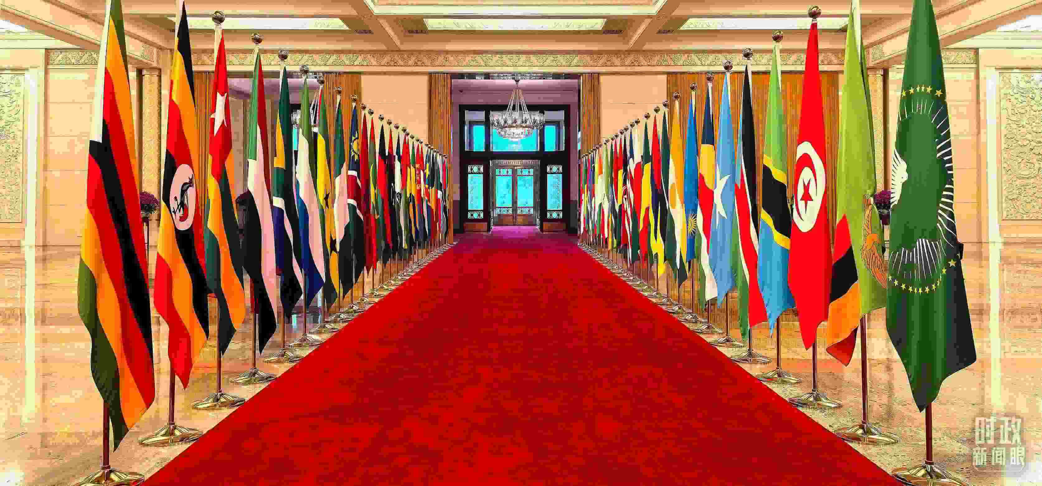 人民大會(huì)堂擺放的旗陣。（總臺(tái)央視記者馬超拍攝）