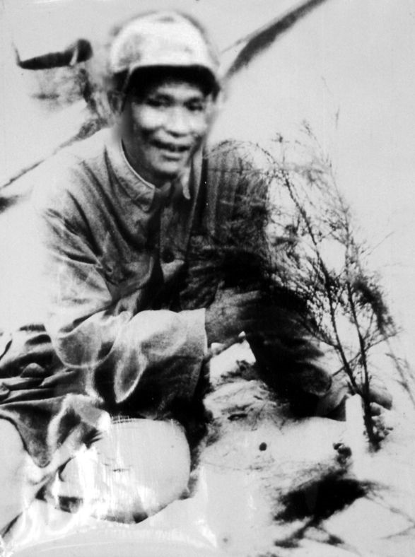 谷文昌與試種成活的木麻黃（資料照片）。為了治沙，谷文昌爬遍了東山縣400多個(gè)山頭，踏遍了30多公里的沙灘，終于帶領(lǐng)東山人民試種木麻黃成功。