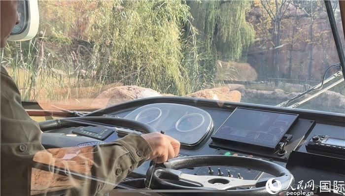 鄭州銀基動(dòng)物王國(guó)水陸兩棲觀光車駕駛室。人民網(wǎng) 謝瑩攝