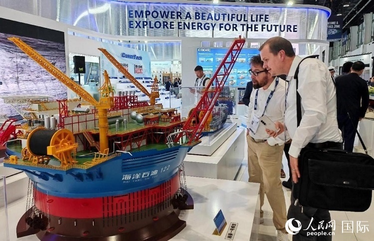 觀眾在中企展臺參觀。人民網(wǎng)記者管克江攝