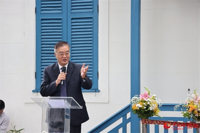 中國駐巴西大使祝青橋在開園儀式上發(fā)表致辭。人民網(wǎng)記者 張志文攝