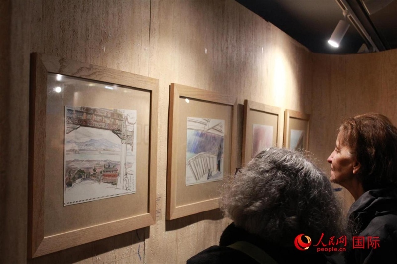 法國觀眾在欣賞展品。人民網(wǎng)記者 尚凱元攝