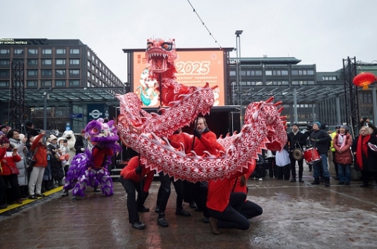 舞龍、舞獅表演。中國駐芬蘭大使館供圖