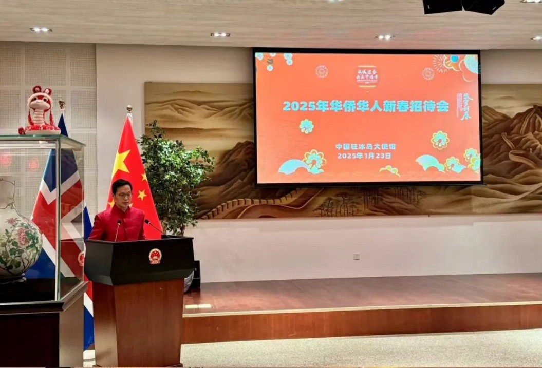 中國駐冰島大使何儒龍致辭。中國駐冰島大使館供圖