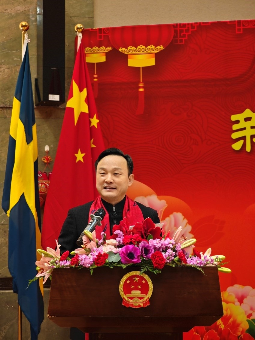 中國駐哥德堡總領事楊培棟致辭。中國駐哥德堡總領館供圖