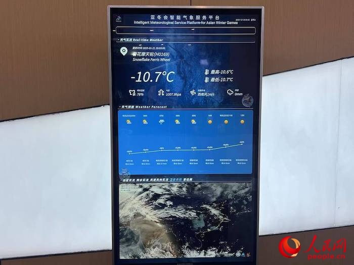 摩天輪等候大廳實(shí)時顯示的氣象信息。人民網(wǎng) 高清揚(yáng)攝