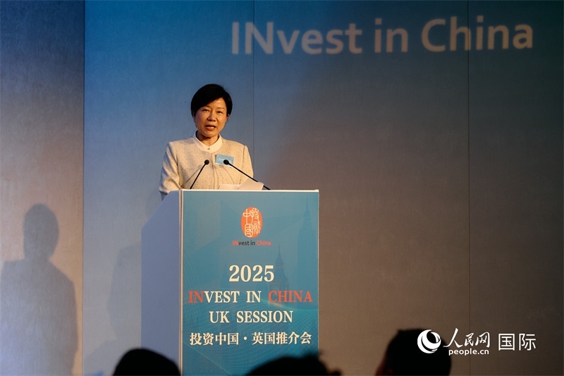 湖南省商務廳廳長龍小紅做商務工作情況推介。楊浩鵬攝。